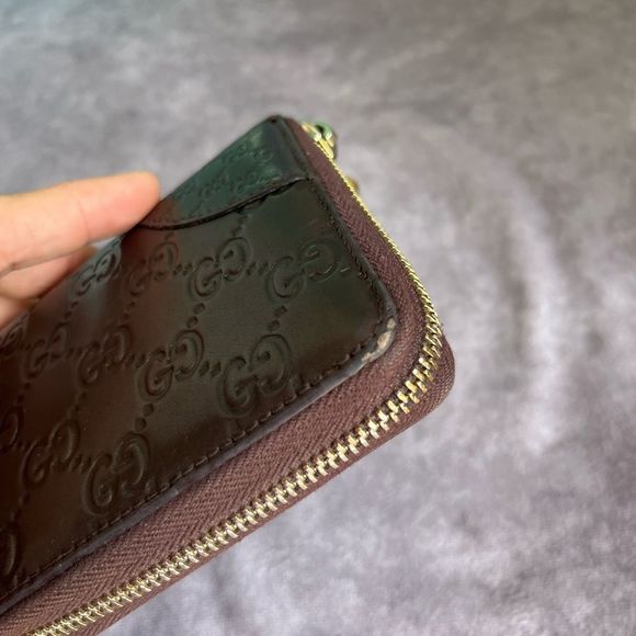 GUCCI Vintage Embossed Leather Bree Zip Around Long Wallet Brown - Picture 7 of 12